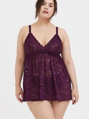 Torrid Lingerie Simply Lace Babydoll Women's Plus Size 2X Burgundy Coquette